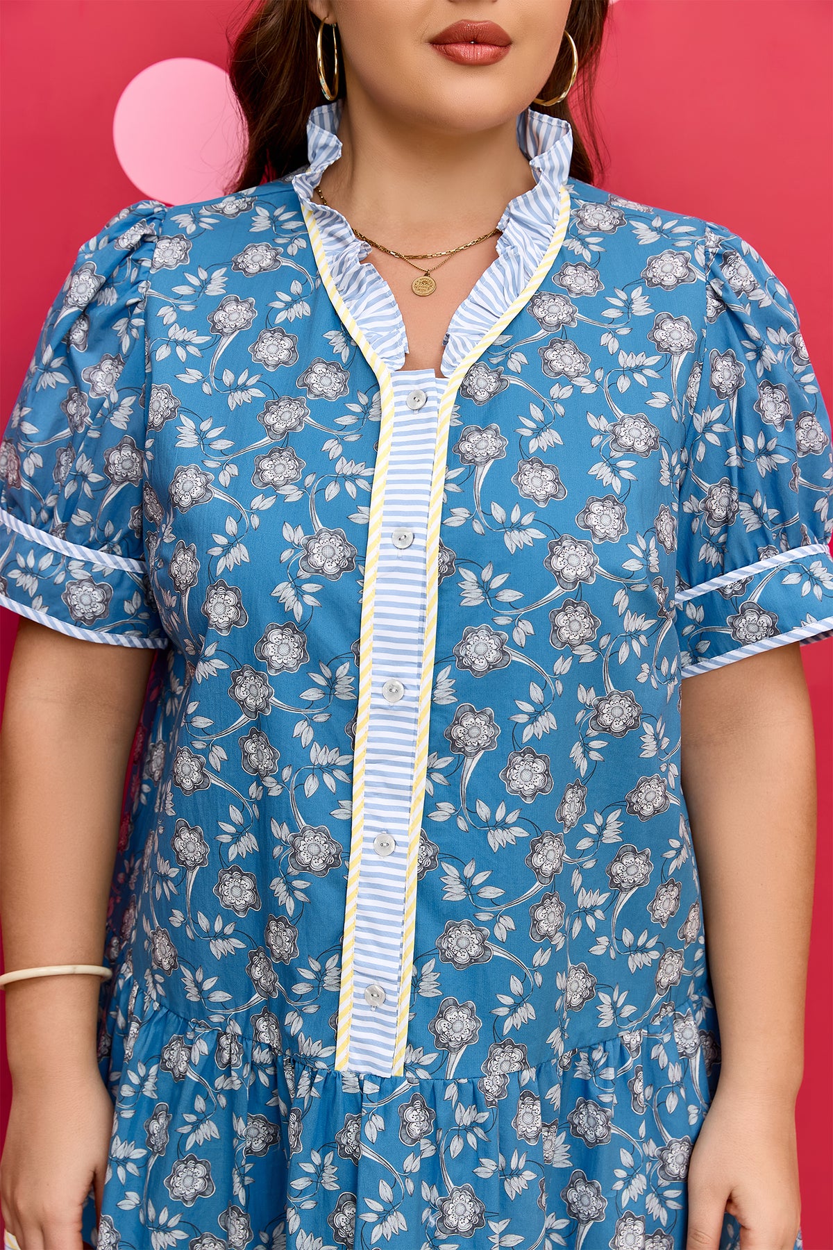 Blue Plus Size Floral Print Dress