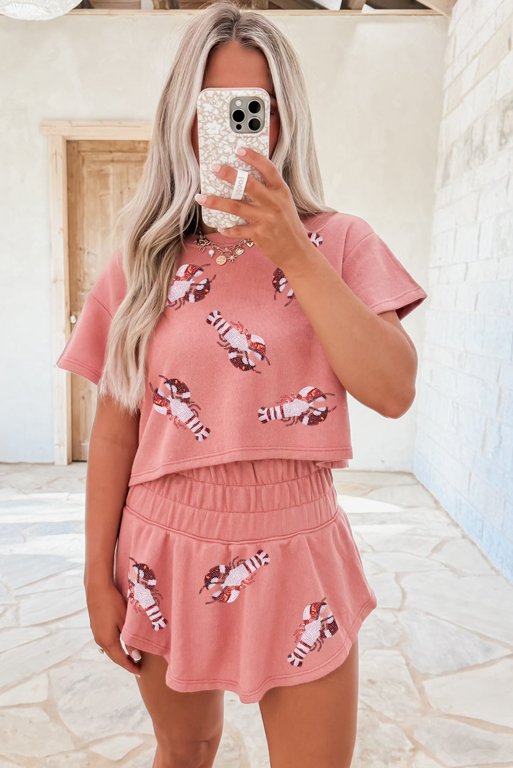 Crawfish Cropped Tee High Waist Skort Outfit
