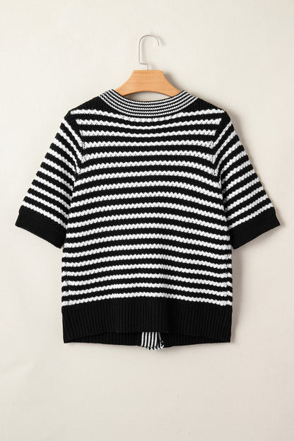 Black Stripe Bow Sweater