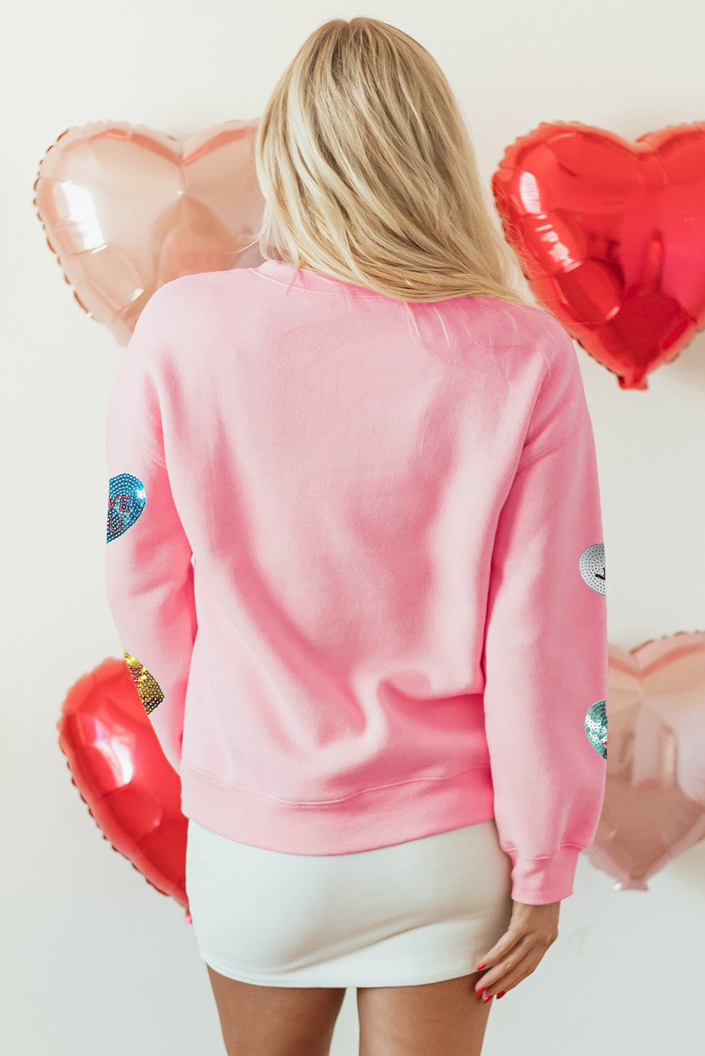 Pink Sequin Letters Heart Sweatshirt