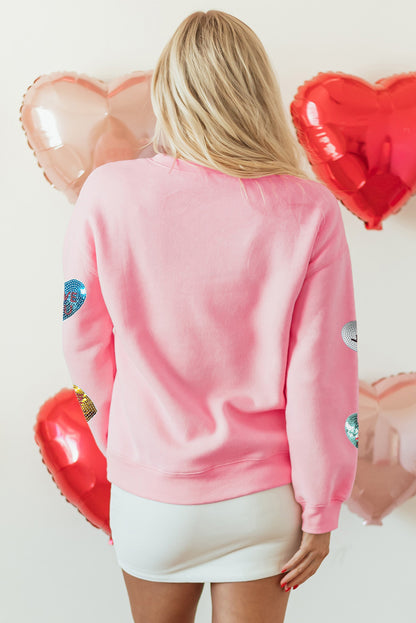 Pink Sequin Letters Heart Sweatshirt