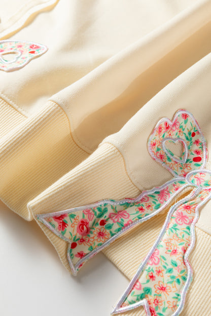 Beige Plus Size Floral Bow Pullover