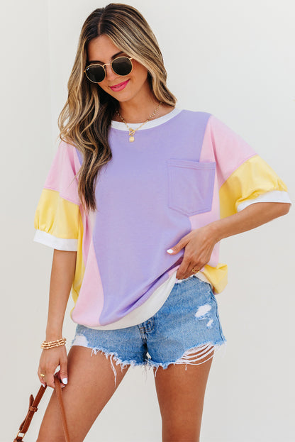 Purple Patchwork Oversized T Shirt
