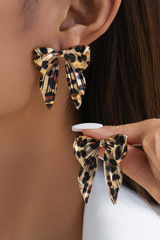Gold Leopard Print Bow Earrings