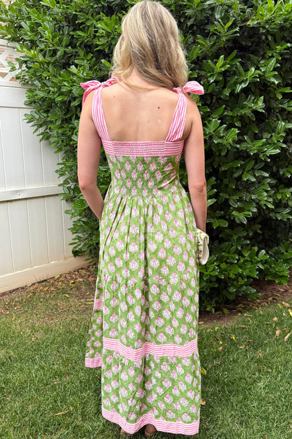 Green Floral Print Maxi Dress
