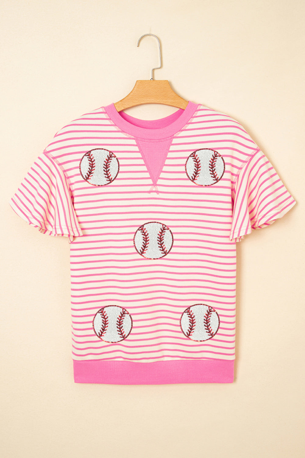Baseball Pattern Striped Top