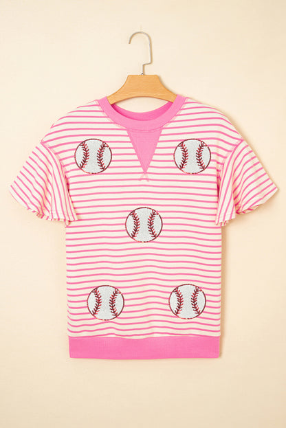 Baseball Pattern Striped Top