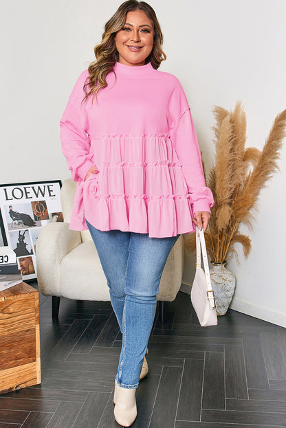 Pink Tiered Ruffle Plus Size Top