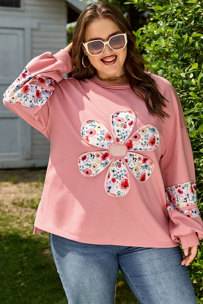 Peach Blossom Plus Size Floral Sweatshirt
