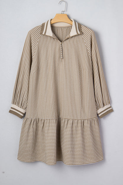 Khaki Stripe Plus Size Mini Dress