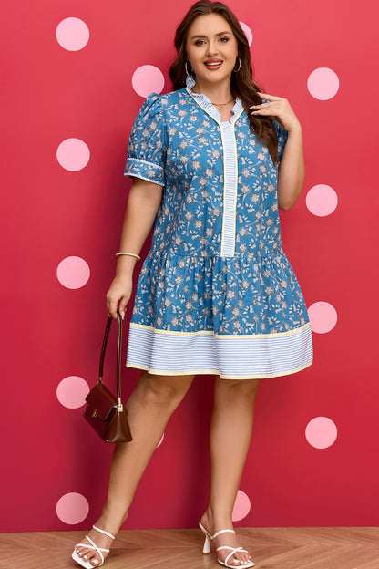Blue Plus Size Floral Print Dress