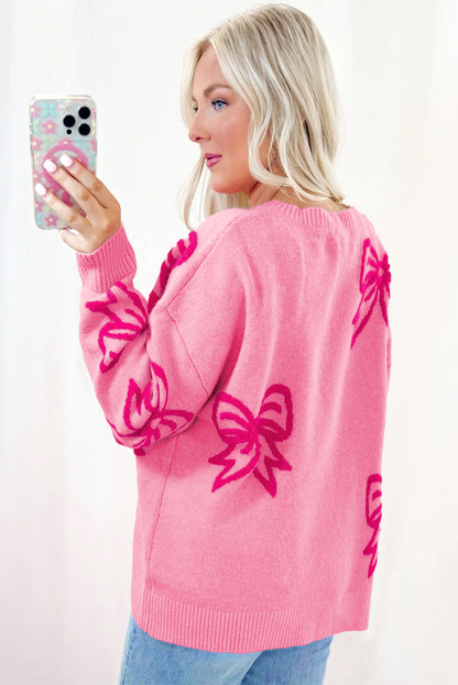Pink Bow Pattern Sweater
