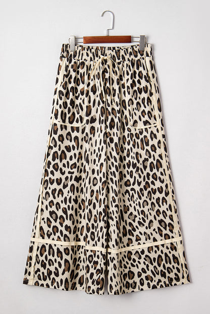 Khaki Leopard Wide Leg Pants