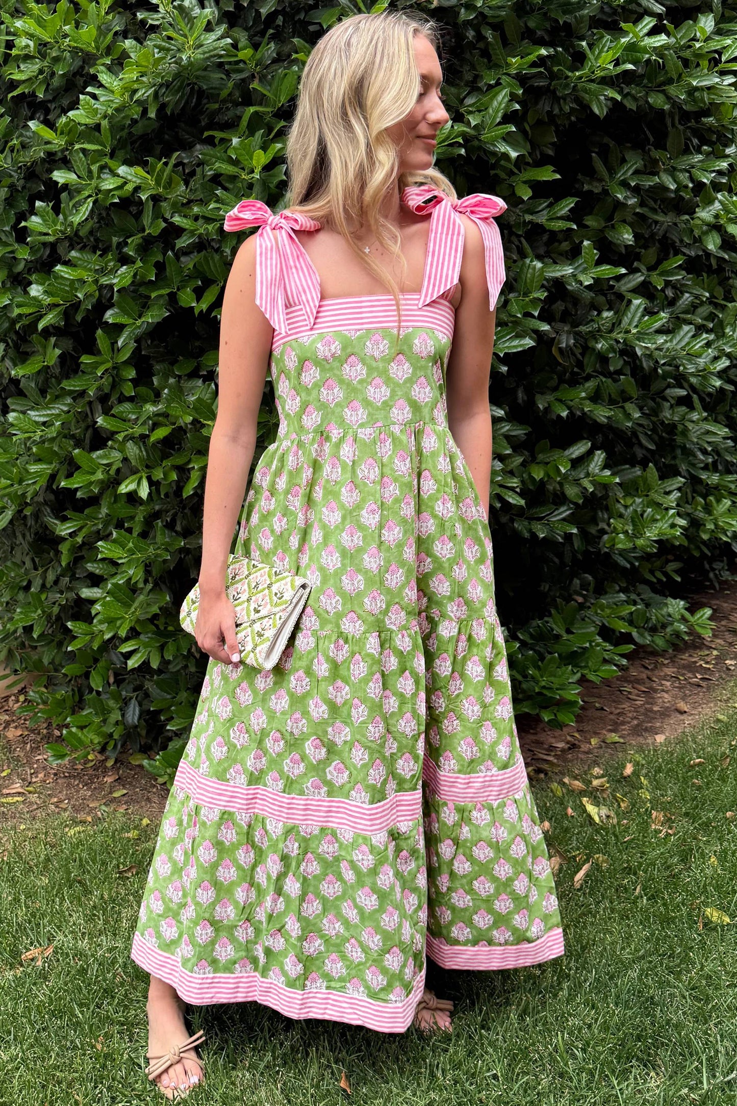 Green Floral Print Maxi Dress