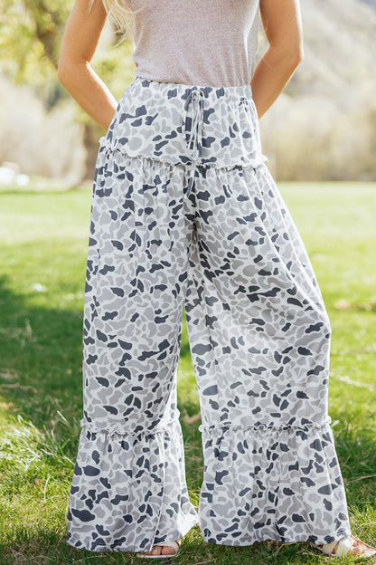 Camo Print Wide Leg Pants