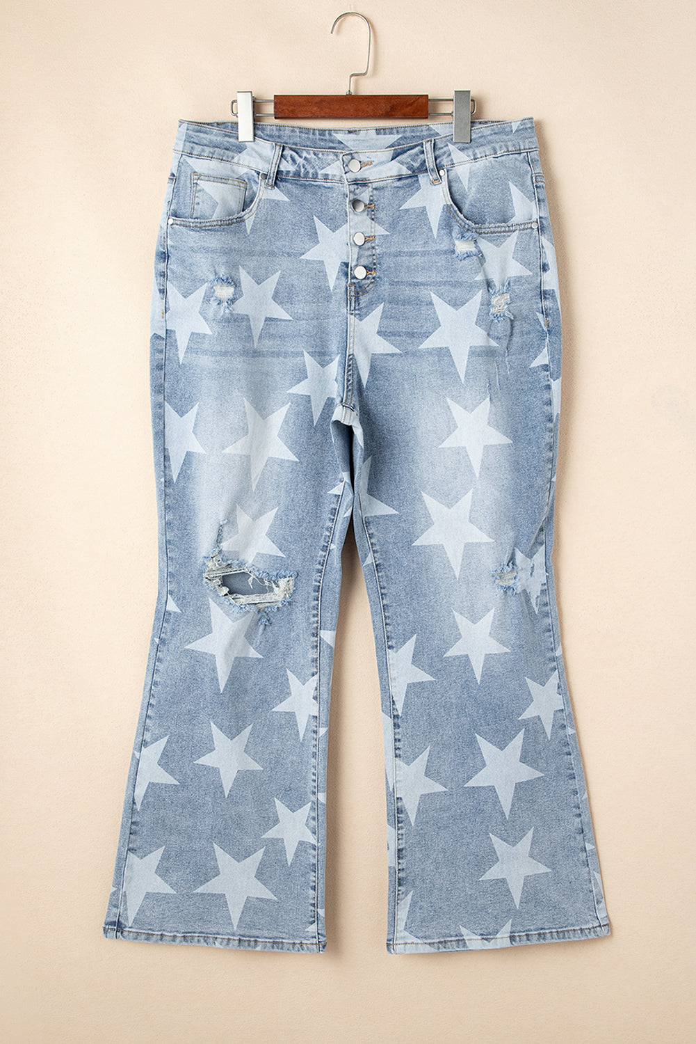 Sky Blue Star Printed Plus Size Jeans