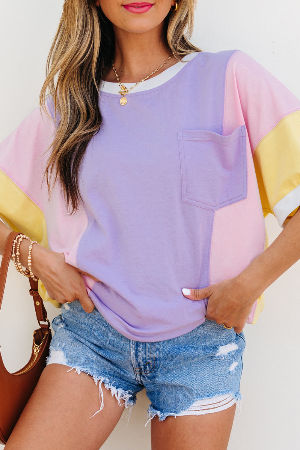 Purple Patchwork Oversized T Shirt