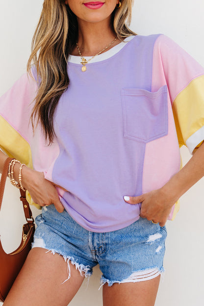 Purple Patchwork Oversized T Shirt