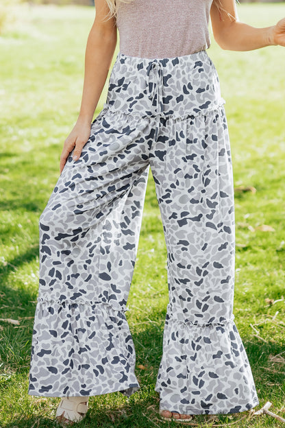 Camo Print Wide Leg Pants