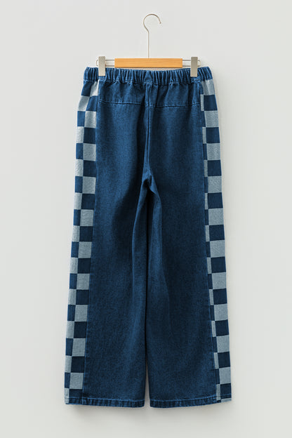 Blue Checkered Side Panel Pants