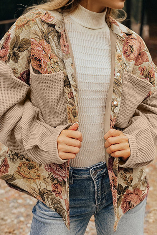 Khaki Floral Buttoned Jacket