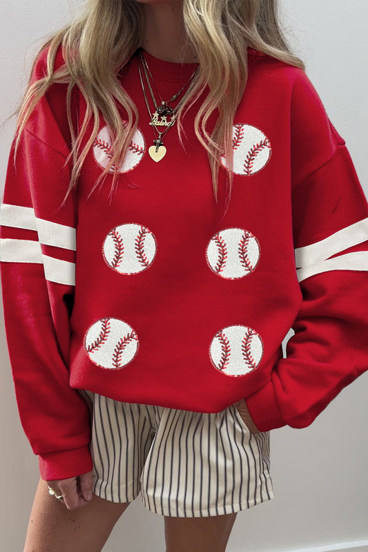 Fiery Red Sequin Baseball Sweatshirt