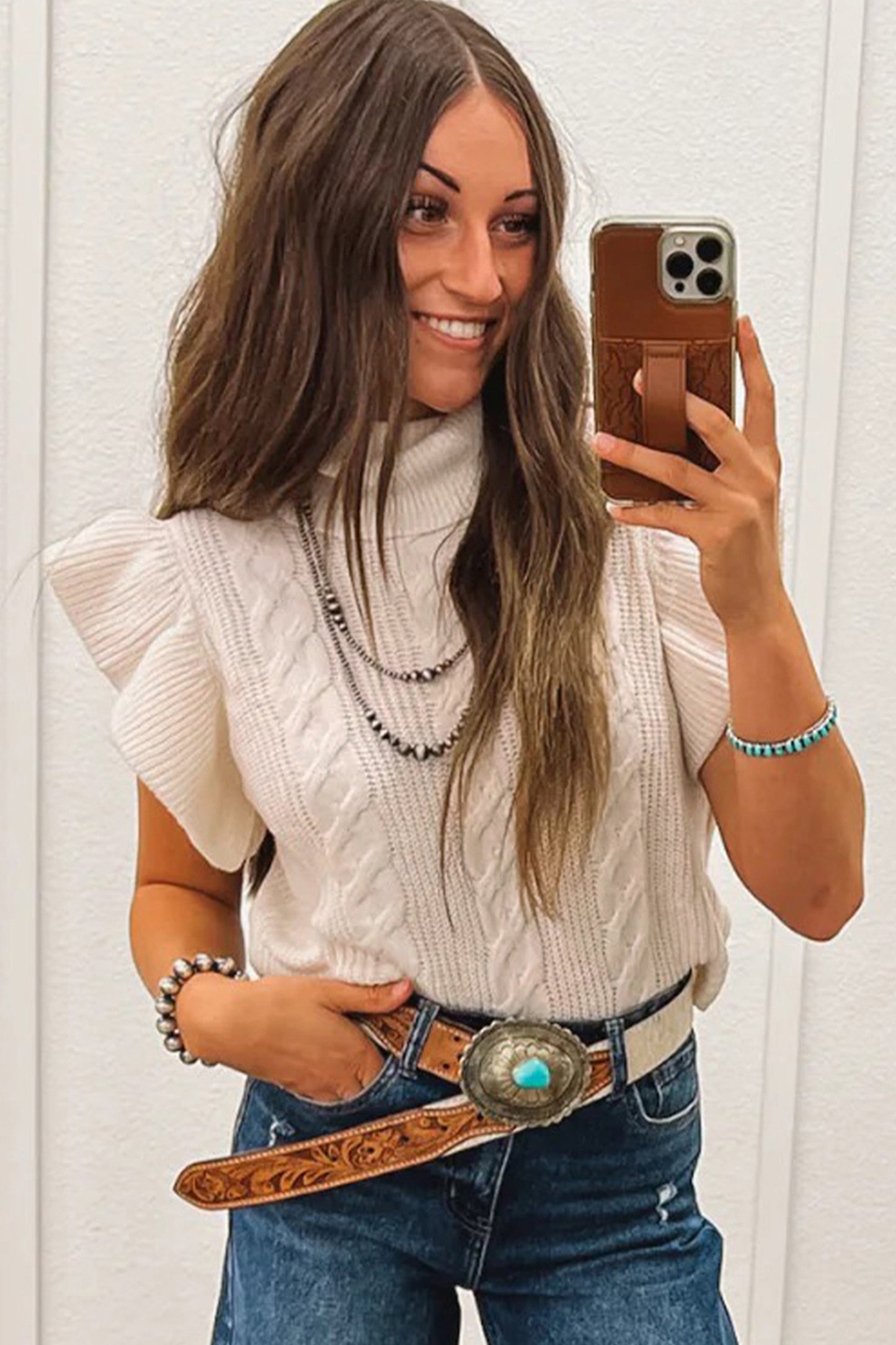 Ruffled Short Sleeve Sweater