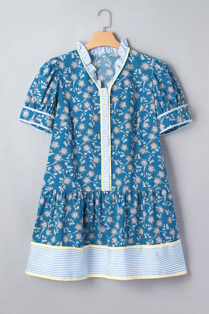 Blue Plus Size Floral Print Dress