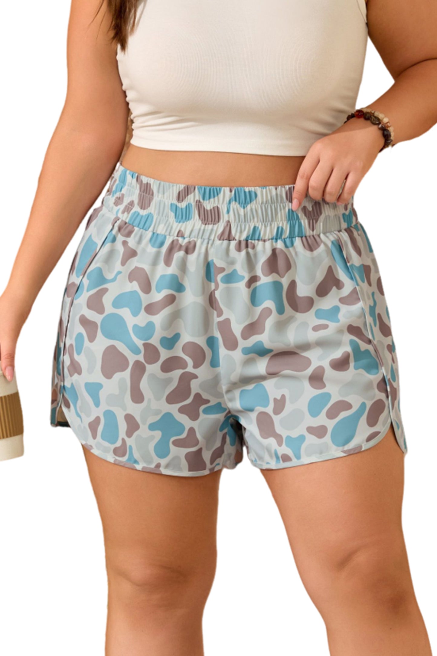 Plus Size Camouflage Athleisure Shorts