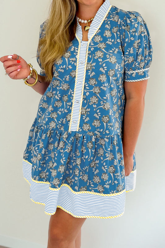 Blue Plus Size Floral Print Dress
