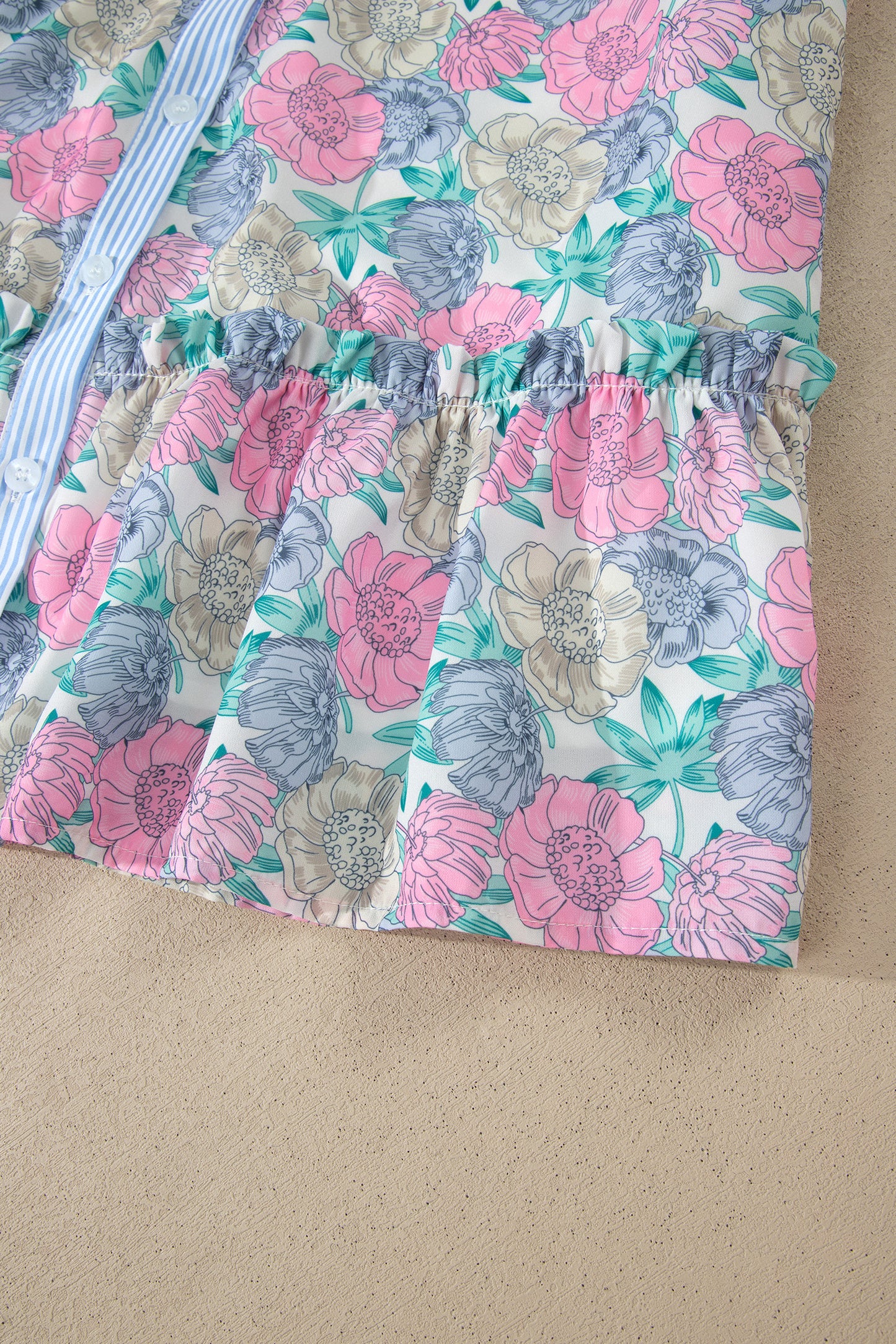 White Floral Print Striped Dress