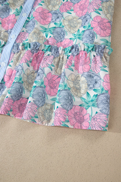 White Floral Print Striped Dress
