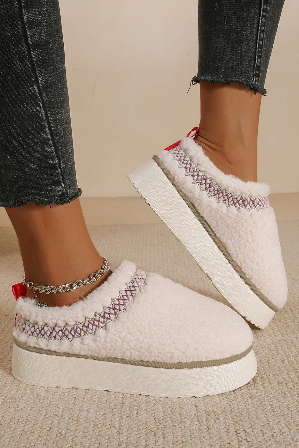 White Sherpa Plush Slippers