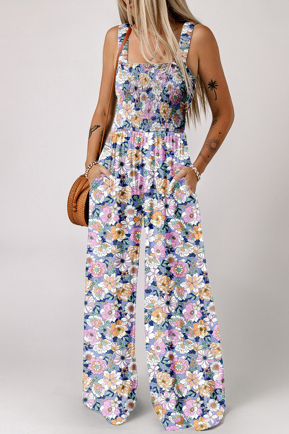 Purple Floral Print Jumpsuit