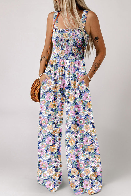 Purple Floral Print Jumpsuit