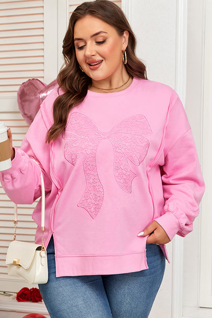 Pink Big Bow Lace Plus Size Sweatshirt