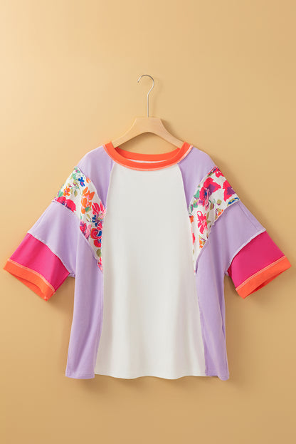 Pink Floral Color Block Shirt