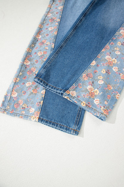 Peacock Blue Floral Patchwork Overalls