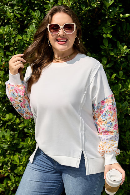 White Plus Size Floral Patchwork Sweatshirt
