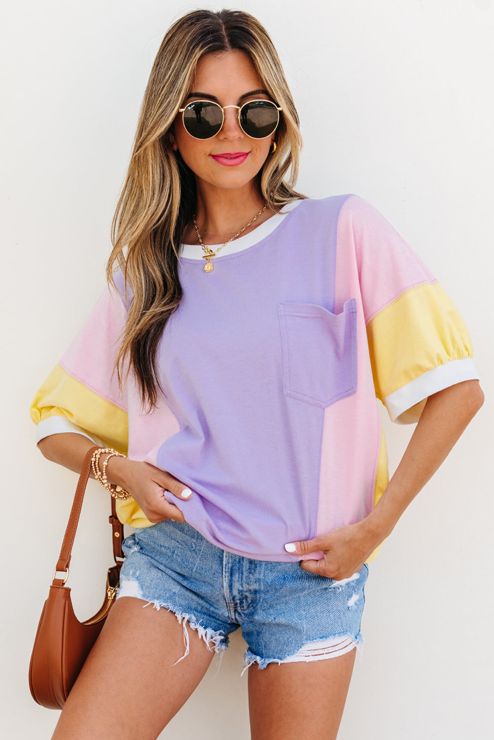 Purple Patchwork Oversized T Shirt