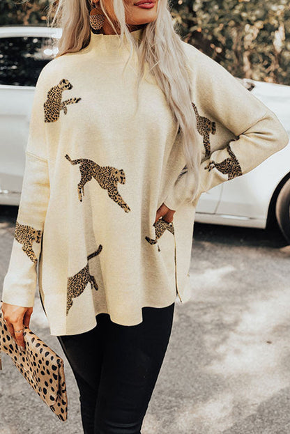 Cheetah Print Split Hem Sweater