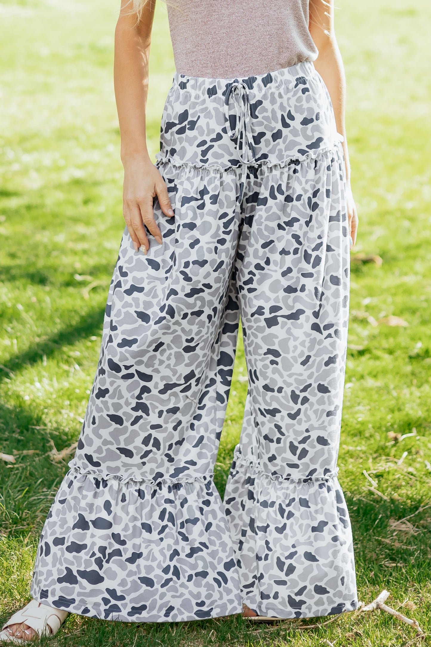Camo Print Wide Leg Pants