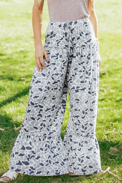 Camo Print Wide Leg Pants