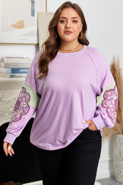 Flower Patch Colorblock Plus Size Pullover