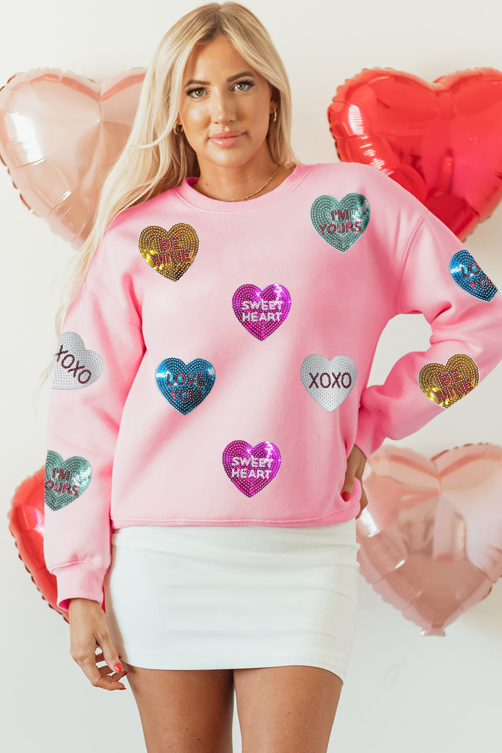 Pink Sequin Letters Heart Sweatshirt