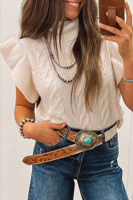 Ruffled Short Sleeve Sweater