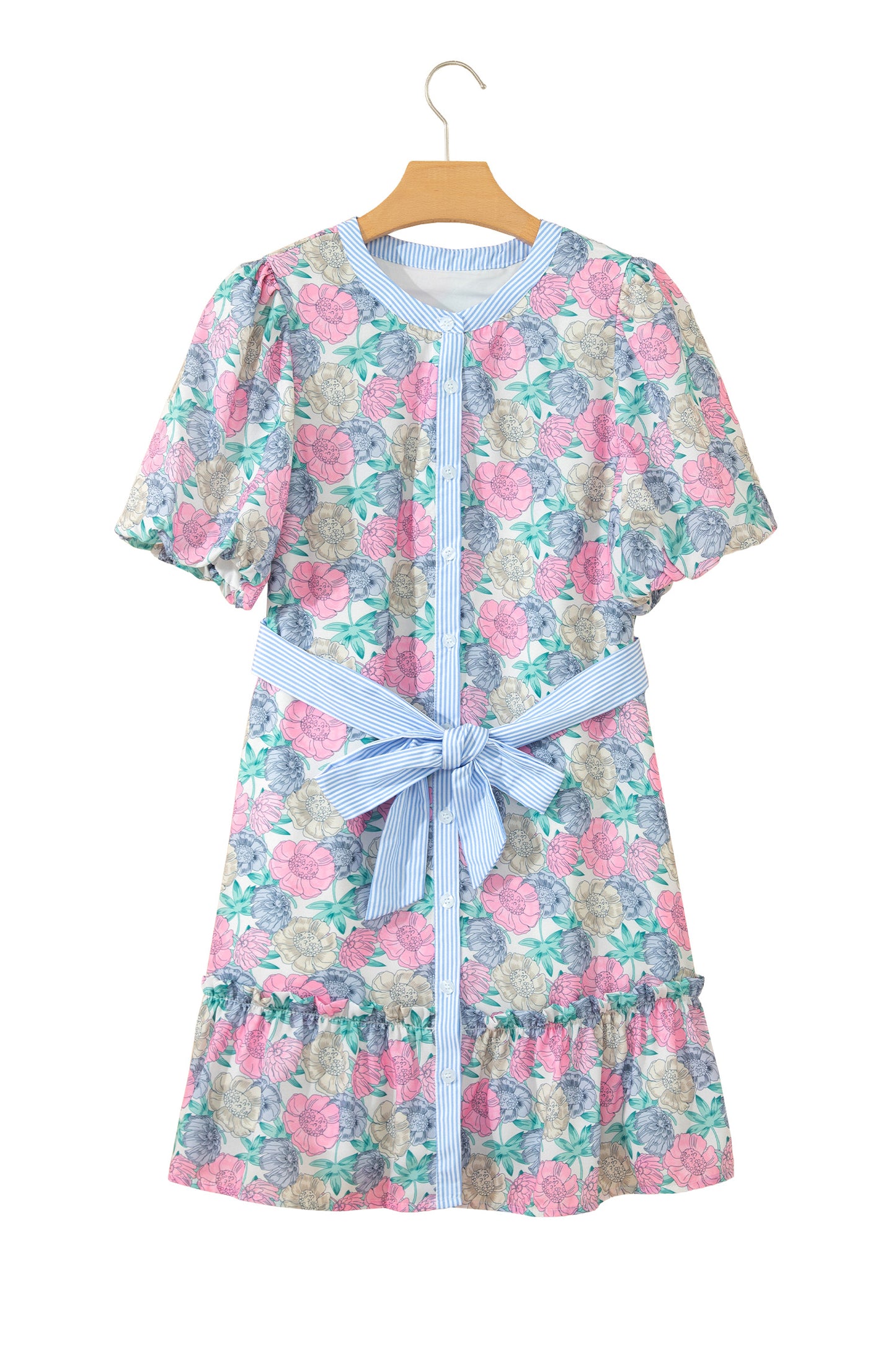 White Floral Print Striped Dress