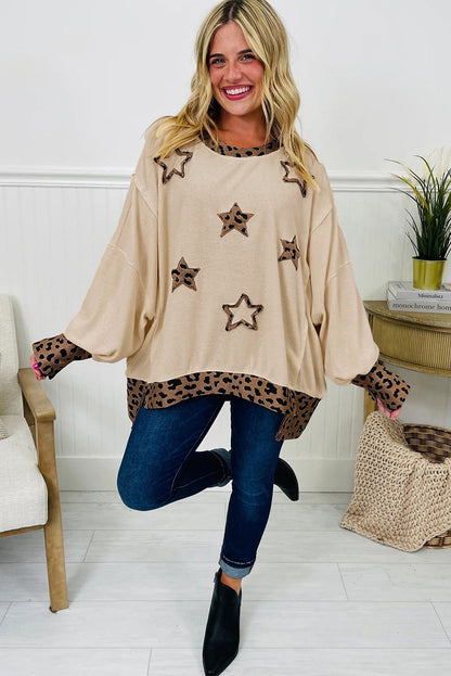 Leopard Star Patchwork Baggy Sweatshirt