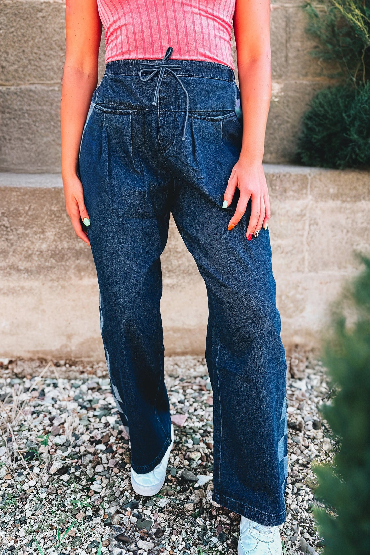 Blue Checkered Side Panel Pants