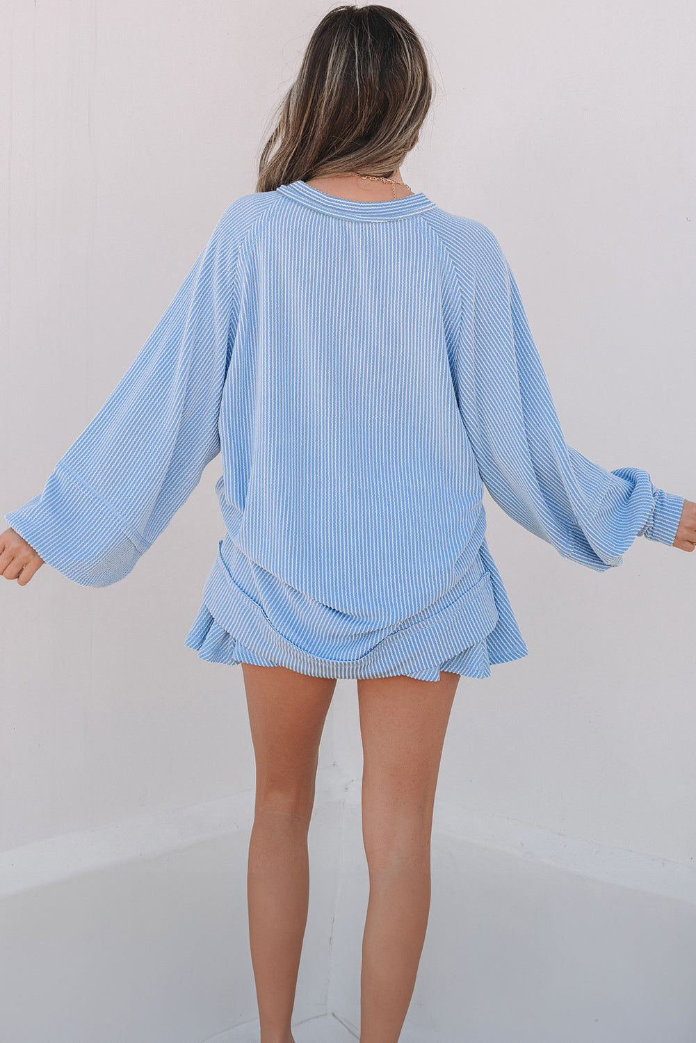 Sky Blue Corded Ruffled Set